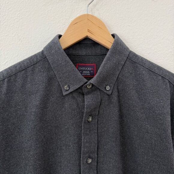 Untuckit Men's Size Medium Grey Long Sleeve Heavy Flannel Button Down Shirt - Picture 2 of 8